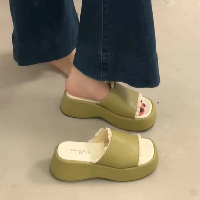 LIZAKOSHT  -  New Summer Platform Wedges Heel Women Slippers Shoes Concise Open Toe Beach Vacation Dress Slides Zapatos De Mujer