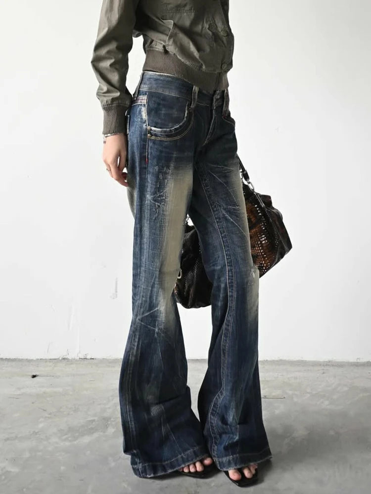 LIZAKOSHT  -  American Vintage Y2K Flare Jeans Women Low Rise Slim Fit Bell Bottom Denim Pants Hot Girl Retro Fashion Chic Streetwear Trousers