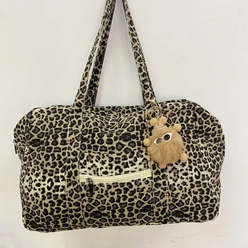 LIZAKOSHT  -  Leopard Print Canvas Tote Bag Women's New Fashion Shoulder Handbag Large Capacity Travel Tote Bag Big Bags for Women