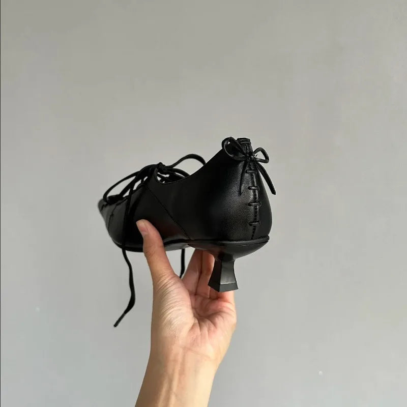 LIZAKOSHT  -  Gothic Sle Pointed Toe Witch Shoes Women's Retro Square Head Thin Heel Faionable Leather Shoes Ele Design Low Heel