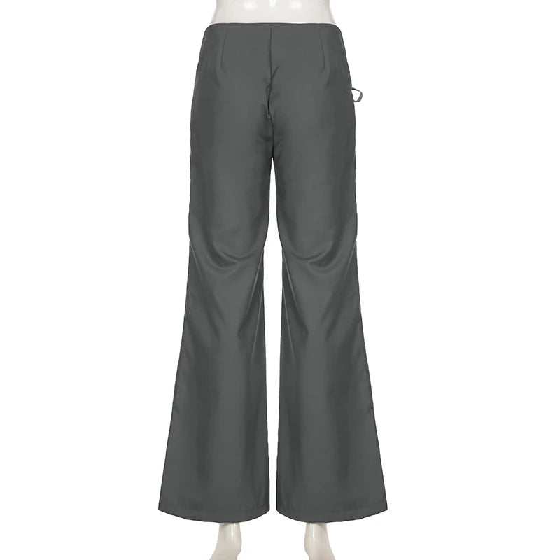 LIZAKOSHT  -  Lace Up Loose England Style Trousers Fashion Low Waisted Solid Pants Vintage Aesthetic Leisure Bottoms for Women