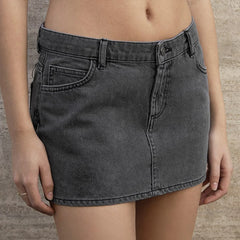 LIZAKOSHT  -  Women Coquette Low Rise Denim Mini Skirt Preppy Cute Y2K Short Jean Skirts 90s Vintage Grunge Slim Fit Pencil Skirt with Pockets