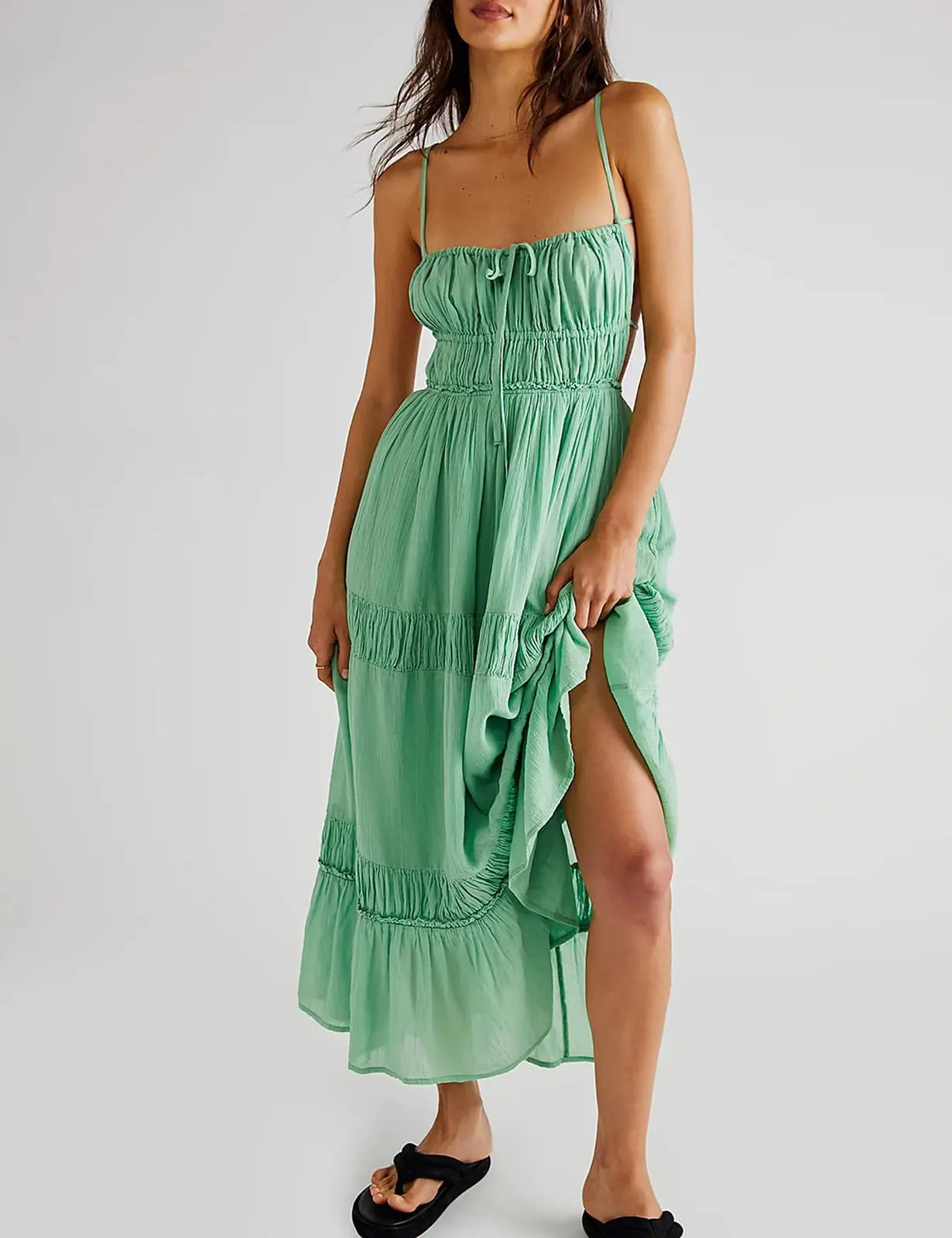 LIZAKOSHT  -  Boho Women Cut Out Backless Maxi Dress Bodycon Long Flowy Dresses Summer Spaghetti Strap Low Cut Cami Dress Clubwear