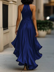 LIZAKOSHT  -  Women's Deep V-neck Ruffled Evening Gowns Solid Color Lace-up High Waist Satin Party Dresses Wedding Guests Dress