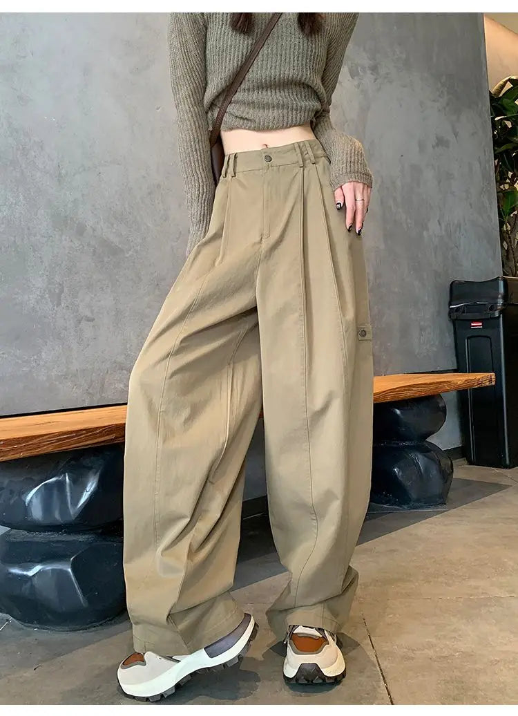 LIZAKOSHT  -  Women Clothing Vintage Streetwear Y2K Oversized Wide Leg Cargo Pants Female Casual Solid High Waist Straight Trousers Pantalones