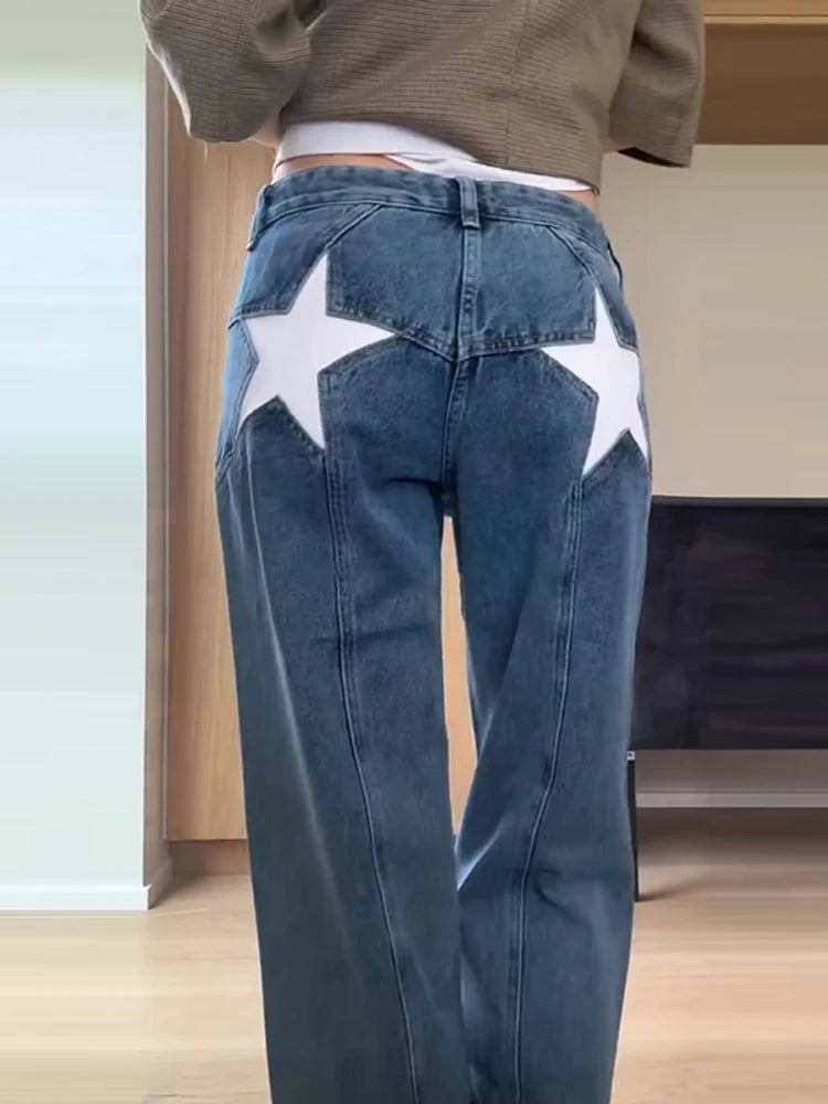 LIZAKOSHT  -  Street Start Print Women Jeans Fashion Loose High Waist Zippers Button Pocket Female Pants Spring Summer Lady Bottoms New