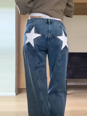 LIZAKOSHT  -  Street Start Print Women Jeans Fashion Loose High Waist Zippers Button Pocket Female Pants Spring Summer Lady Bottoms New