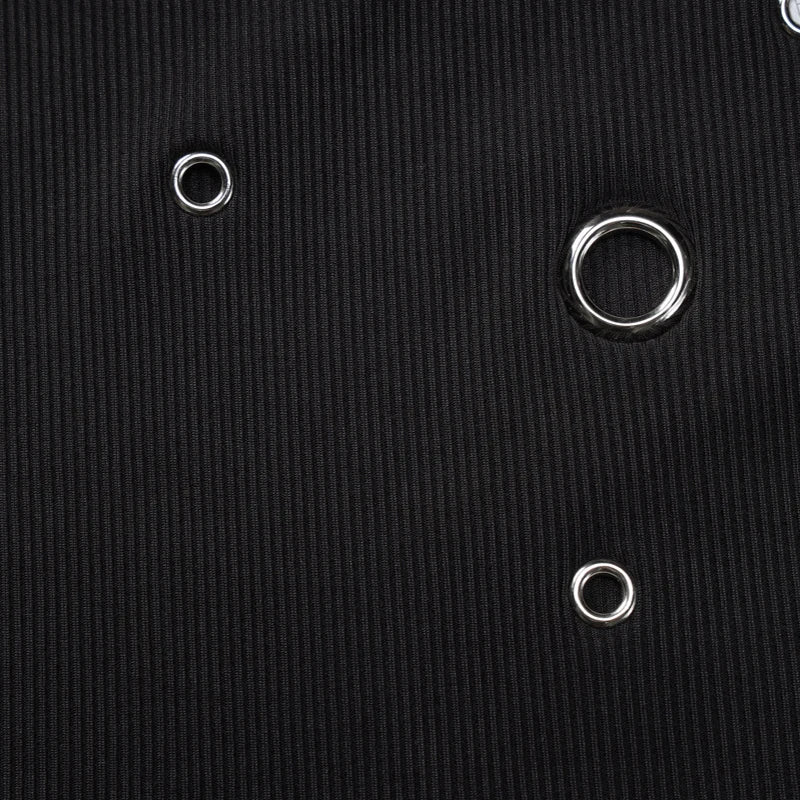 LIZAKOSHT  -  Trend Black Sexy Metal Eyelet Skinny U Collar Sleeveless Strap Short Vest Tank Tops Hottie Y2K Casual Rave Party Streetwear