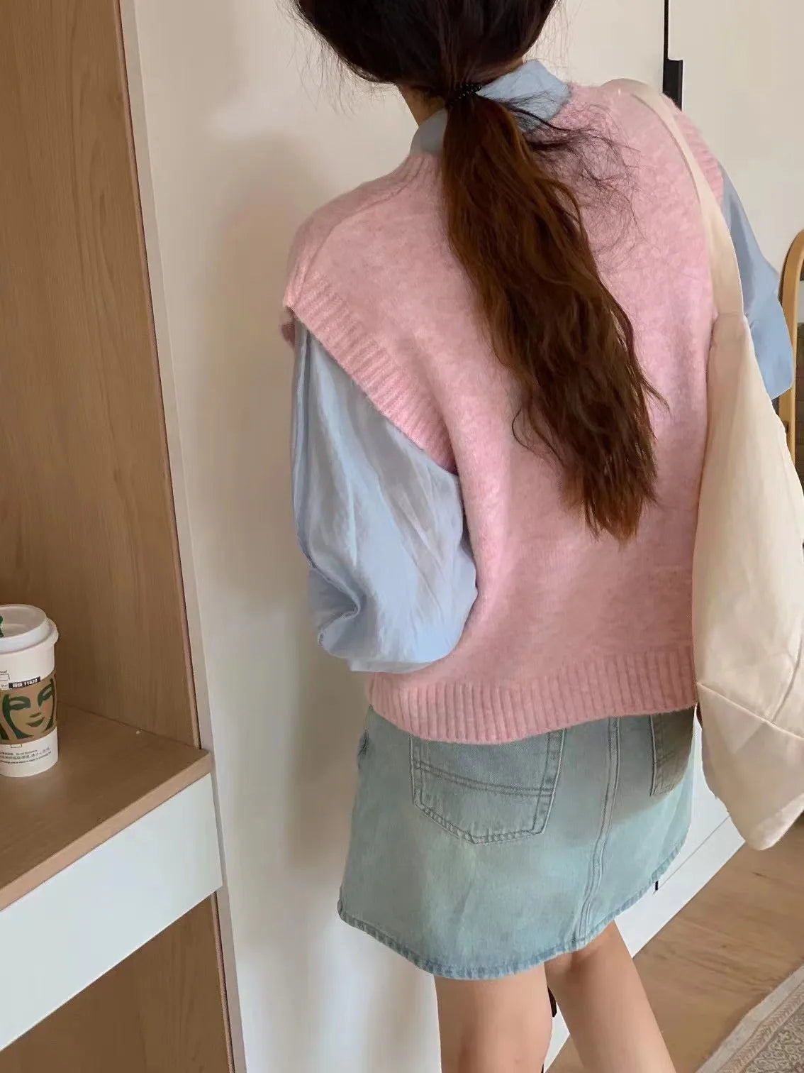 LIZAKOSHT  -  Milk Gentle Crewneck Sweater Vest Female Autumn and Winter New Korean Loose Soft Waxy Waxy Fold Wear Sweater Vest Top