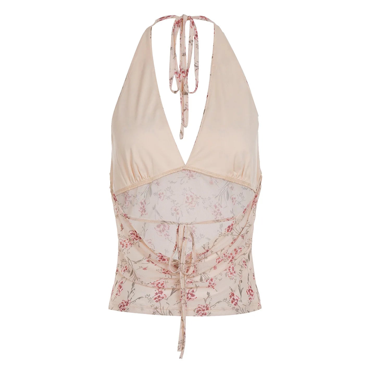 LIZAKOSHT  -  French Floral Mesh Halter Neck Vest for Women's Summer Sexy Thin Style Backless Tank Top Fashion Female Clothes
