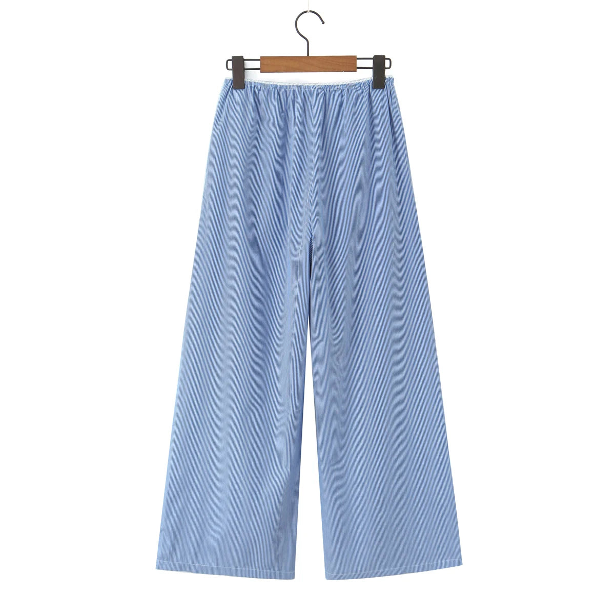 LIZAKOSHT  -  CHIC Blue White Stripes Cotton Wide leg Pants Women Elastic Waist Loose Casual Floor Length Trousers Pants Pink