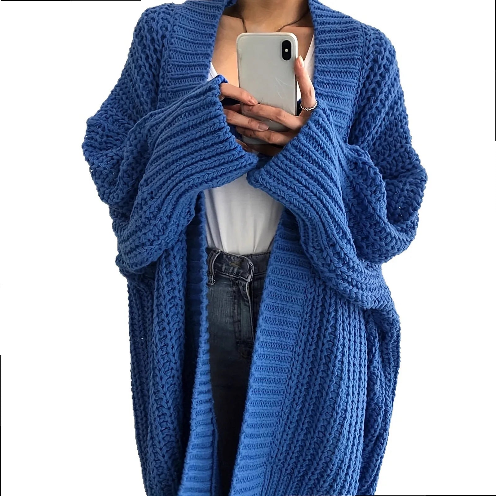 LIZAKOSHT  -  Women Knitted Cardigan Long Cardigans Solid Color Open Front Sweaters Outerwear Spring Summer