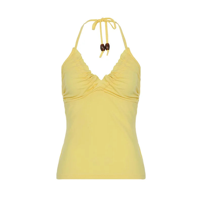 LIZAKOSHT  -  Sexy V-neck Vest Women's Sexy Backless Neck Tie Slim Fit Camisole Vest Bralette Pleats Thin Tanks Crop Tops Underwear