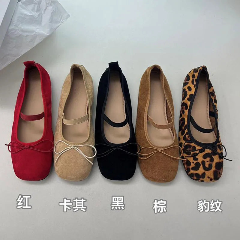 LIZAKOSHT  -  Flats Ballet Shoes Fashion Square Toe Shallow Bow Knot Ballerina Soft Casual Loafers Comfort Moccasins Leopard Print Shoes