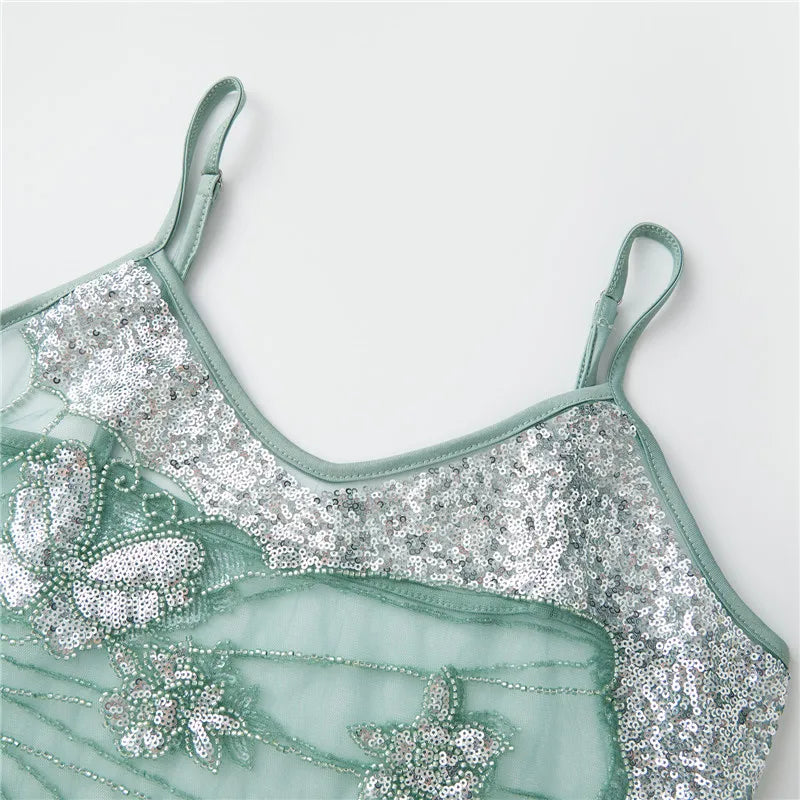 LIZAKOSHT  -  Y2K Sequin Butterfly Tops Women Sleeveless Spaghetti Strap Sheer See Through Camisole Party Clubwear Summer Date Night Outfits