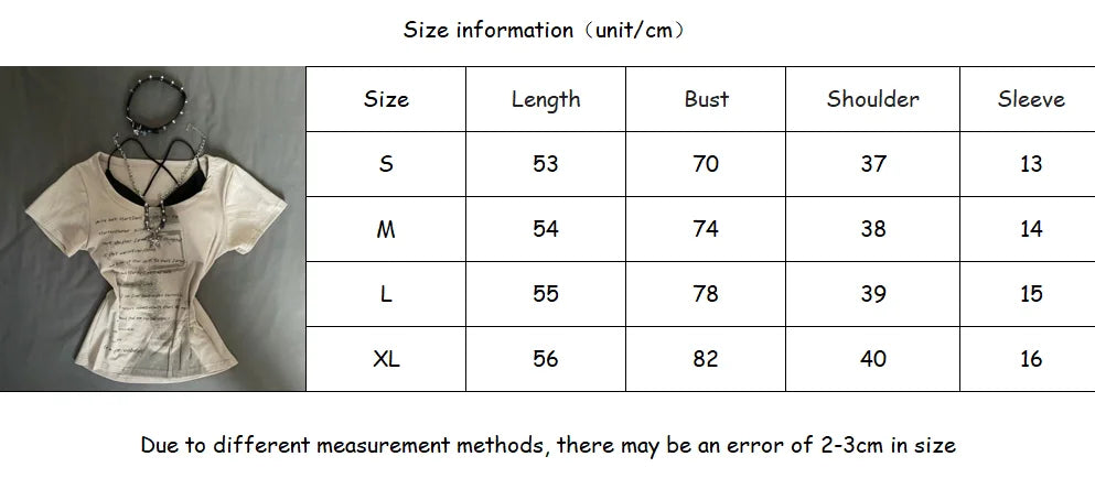 LIZAKOSHT  -  Y2K Street Hot Girl Letter Printed T-shirt Women Clothing Retro Streetwear Slim Fit Two Piece Harajuku Millennium Casual Top