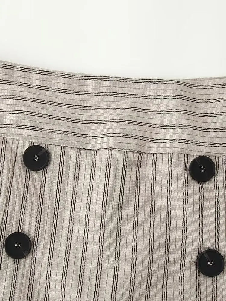 LIZAKOSHT  -  Fashionable A-Line  Skirt Women's Clothing Stripe Decorative Button Short Skirt Pants Polyester Fabric mid Waist Design