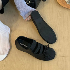 LIZAKOSHT  -  New Fashion Elastic Band Women Ballet Flats Dance Shoes Female Height Increasing Mary Janes Ladies Round Toe Footwear Flat Shoes