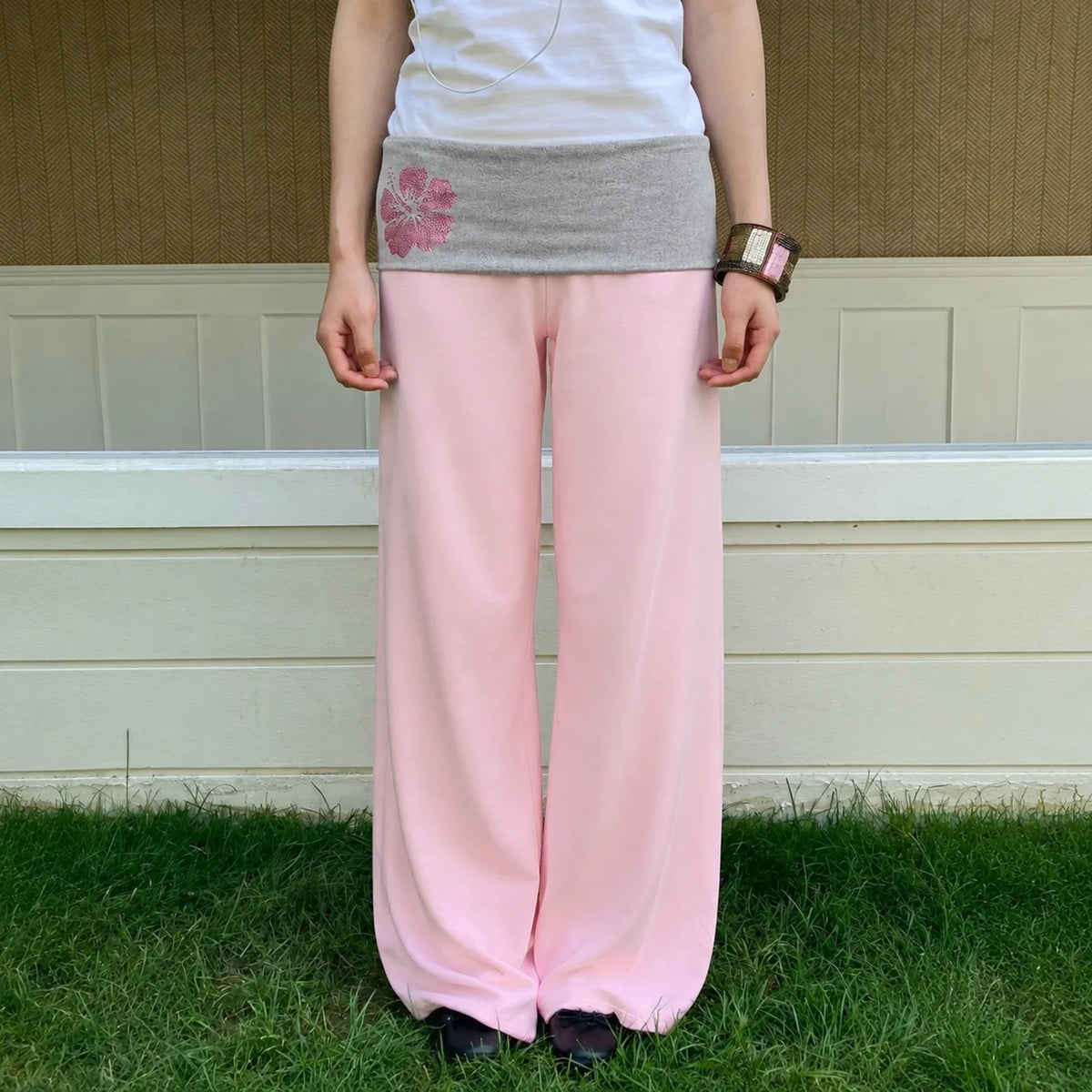 LIZAKOSHT  -  Wide Leg Printed Lounge Pants for Women Loose Fit Casual Comfortable Split Color Waistband