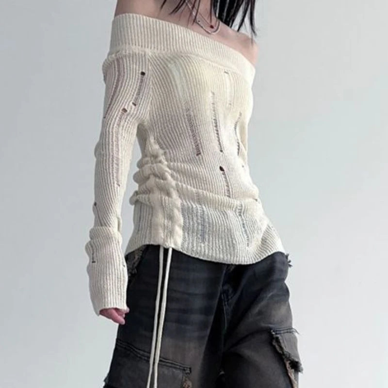 LIZAKOSHT  -  Women Grunge Loose Streetwear Pullovers Autumn Vintage Casual Knitted Hollow Out Jumpers Trendy Y2k Aesthetic Fashion Sweaters