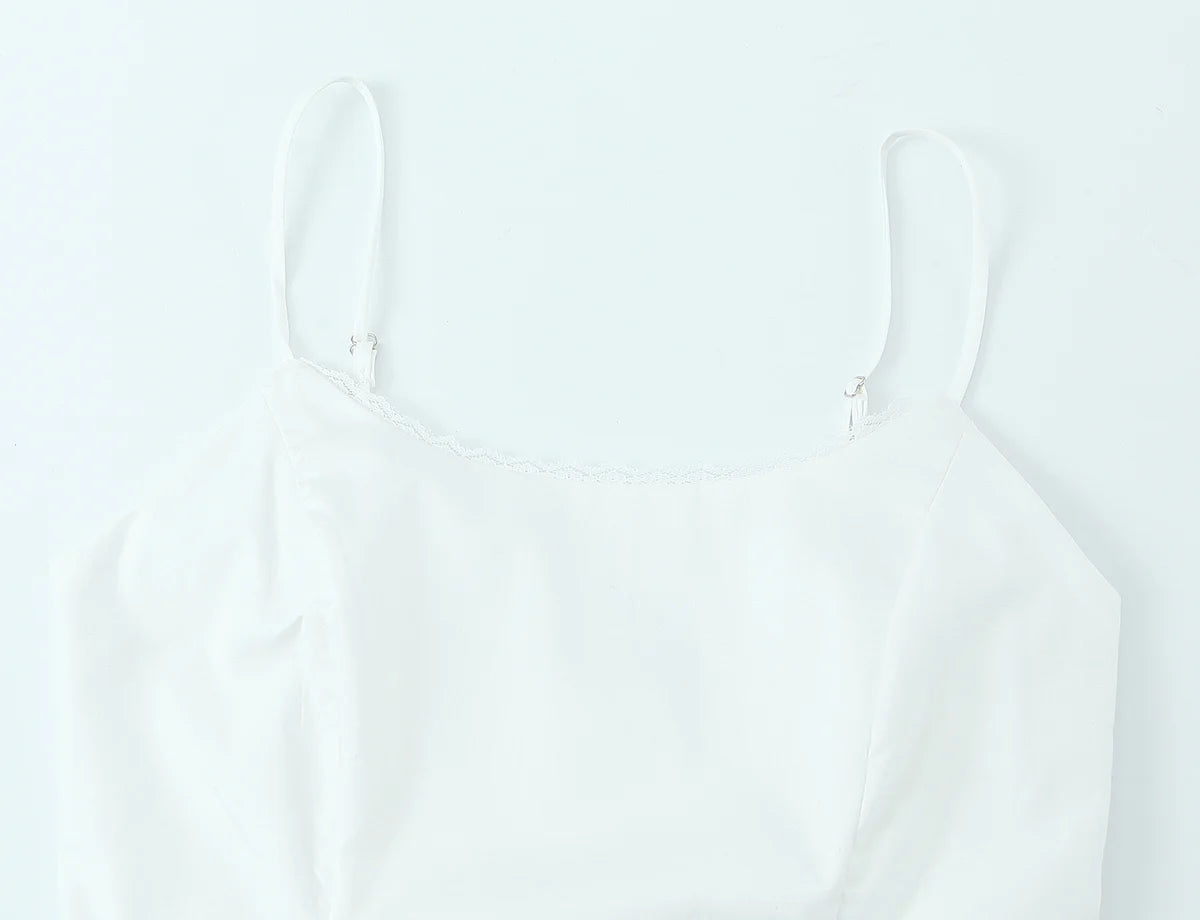 LIZAKOSHT  -  Sexy Cotton Spliced Lace O neck Camisole Camis Women Summer Elastic Back Tank Tops Side Zipper Girl Slim Waist Crop Top