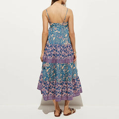 LIZAKOSHT  -  Vintage Backless Spaghetti Strap Dress Fashion Hight Waist Loose Party Dress Sexy Sleeveless Floral Printed Women's Long Dresses