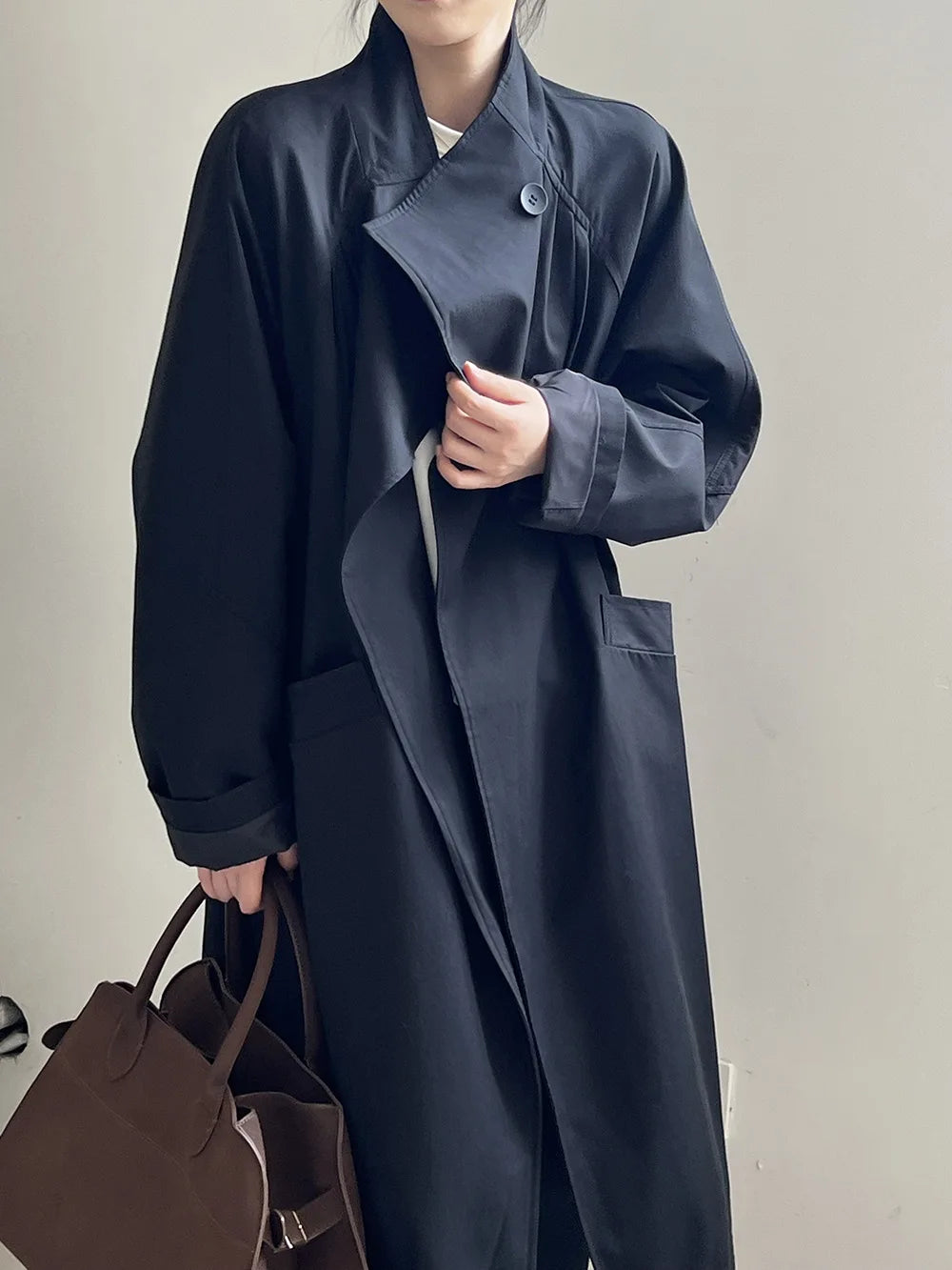 LIZAKOSHT  -  Fashion Minimalism Single Button Trench For Women Lapel Long Sleeve Office Lady Windbreaker Autumn New