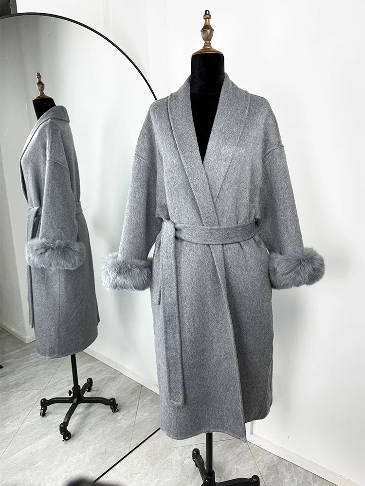 LIZAKOSHT  -  Fox Fur Woolen Women's 2025 Autumn Coat Fashion Patchwork Double-Sided Wool Overcoat Commuter New Elegant Office Jacket