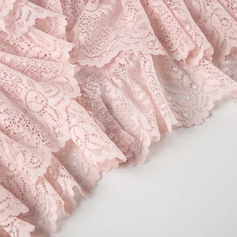 LIZAKOSHT  -  Y2K Pink Flared Sleeve Cardigan Casual Lace Tie-up Beach Cover-Ups Coquette White Long Sleeves Shirts Sunscreen Outwear