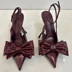 LIZAKOSHT  -  Brand Design High Heels Sandals for Women Sexy Red Pointed Party Dress Shoes Sizes 36-43 Ankle Strap Bow Slingbacks Shoes Female
