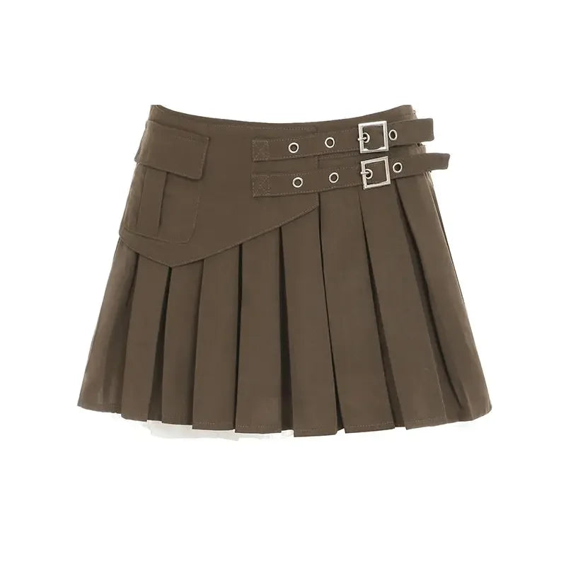 LIZAKOSHT  -  Girls' Wind Lace Stitching Tooling Skirt Spring and Summer High Waist Fashion Spice Girls Pleated Skirt