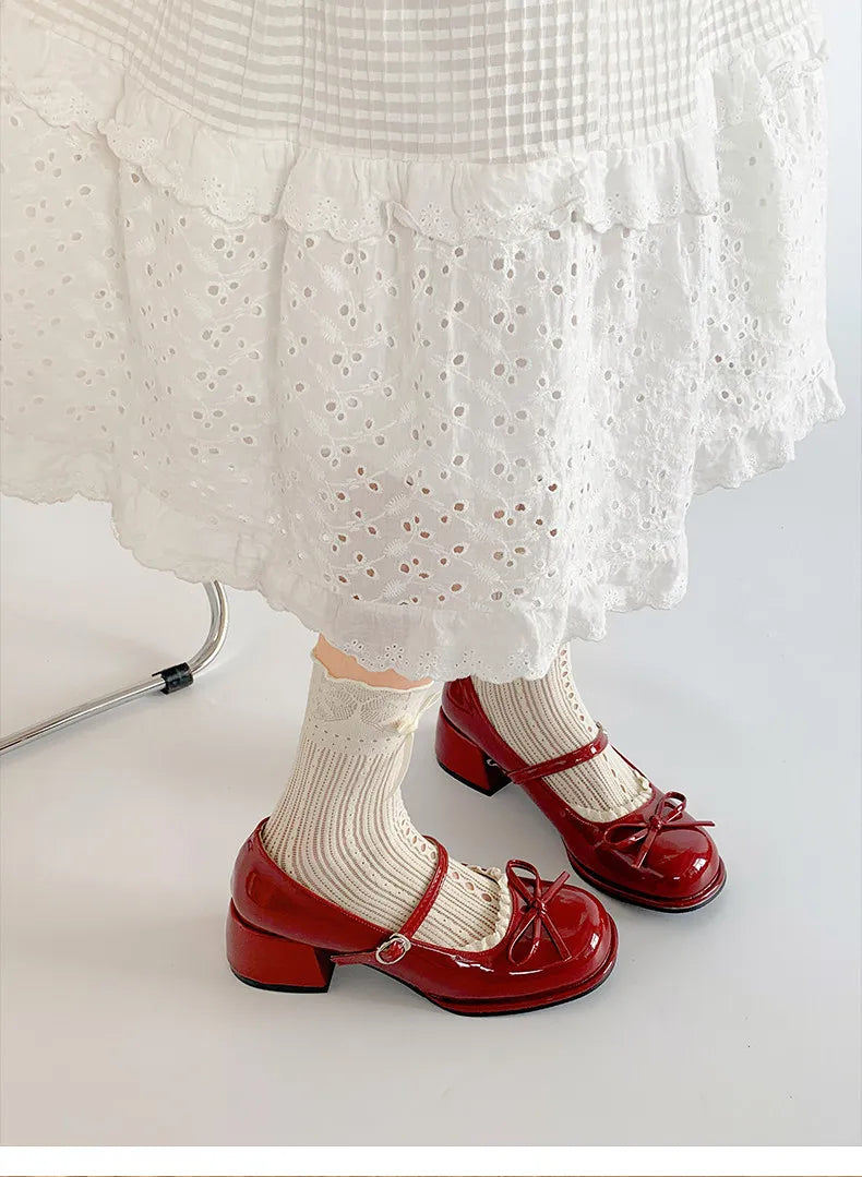 LIZAKOSHT  -  Designer Spring Autumn Thick Heel Women Mary Jane Shoes Concise Butterfly-knot Single Shoes Ladies Elegant Dress Leather Pumps