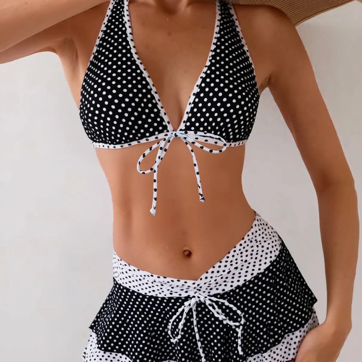 LIZAKOSHT  -  Summer Women Bikini Set Sexy Polka Dot Print Strap Sexy Wearing A Cover Skirt Three Piece Vacation Cute Girl Swimsuit Set