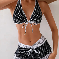 LIZAKOSHT  -  Summer Women Bikini Set Sexy Polka Dot Print Strap Sexy Wearing A Cover Skirt Three Piece Vacation Cute Girl Swimsuit Set