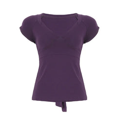 LIZAKOSHT  -  Bow Tie V Neck Short Sleeve T Shirts Women Clothing Summer Girls Tops