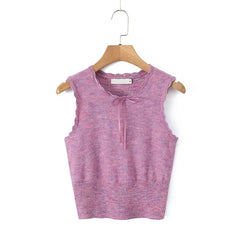 LIZAKOSHT  -  Sexy Women O Neck Sleeveless Crop Knit Tank Top