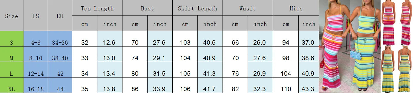 LIZAKOSHT  -  Y2K Sleeveless Spaghetti Strap Tank Tops and Drawstring Long Skirt Set Women’s 2 Piece Summer Outfits Vacation Beachwear