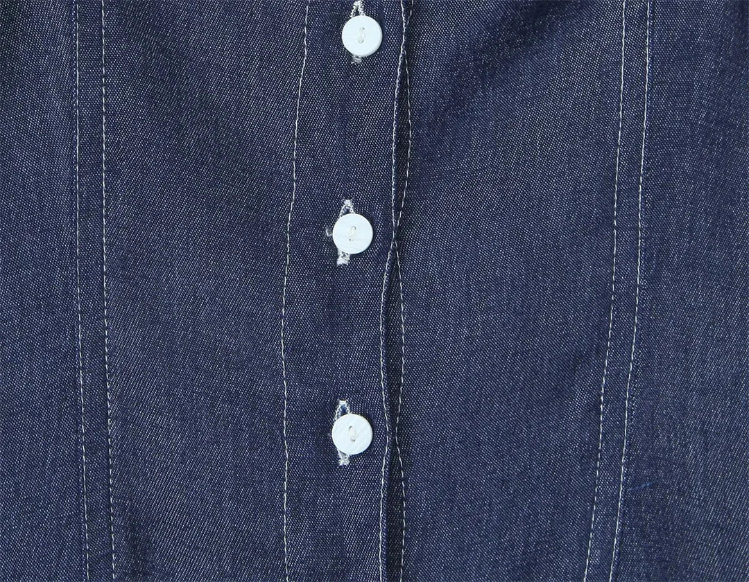 LIZAKOSHT  -  Women Smocked back  Button Christa Denim Mini Dress Blue Denim