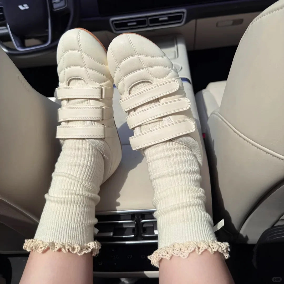 LIZAKOSHT  -  Brand Designer Comfy Walking Cream Flat Sneakers Fashion Leisure Silver Casual Shoes Women Flats Chic Black Hook&Loop Mary Janes