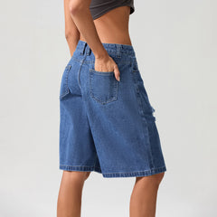 LIZAKOSHT  -  Women's Y2k Carpenter Jean Shorts Casual Hole Loose Fit Wide Leg High Rise Prewashed Denim Jorts Vintage Cow Girl Outfits