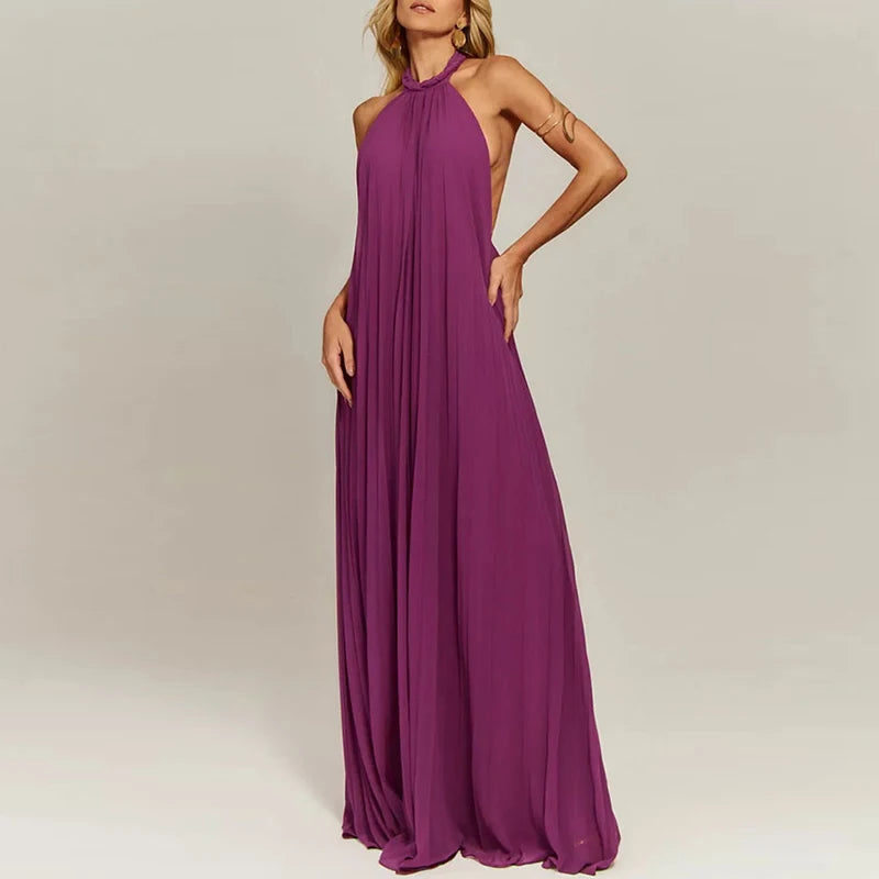LIZAKOSHT  -  Chiffon Big Hem Party Dress Women Elegant Hollow Backless Full Length Maxi Dress Chic Draped Solid New Evening Dress Luxury