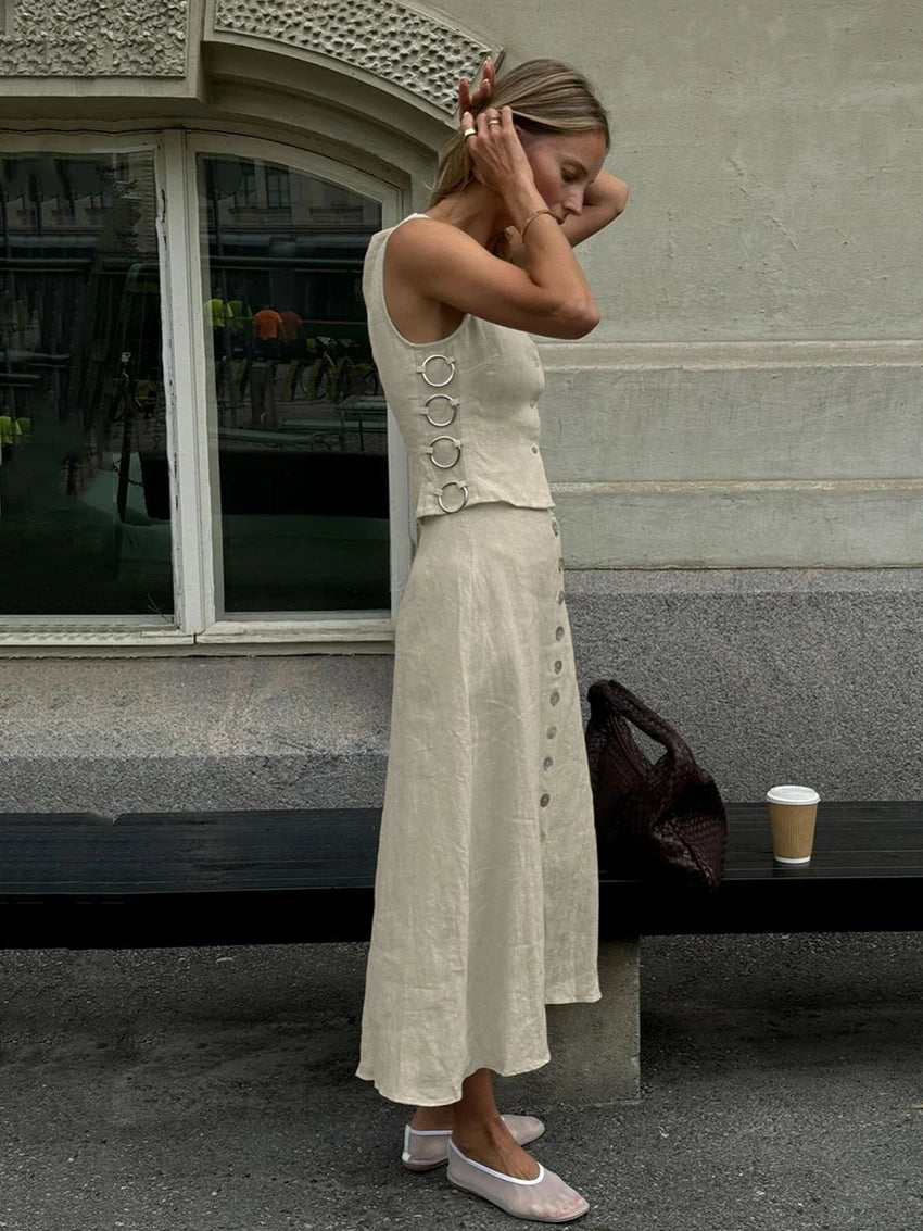 LIZAKOSHT  -  Summer Female Sleepwear Set Tank Tops Pajamas Crop Top Nightwear Sleeveless Nightie Long Skirt Women Nightgowns Suit