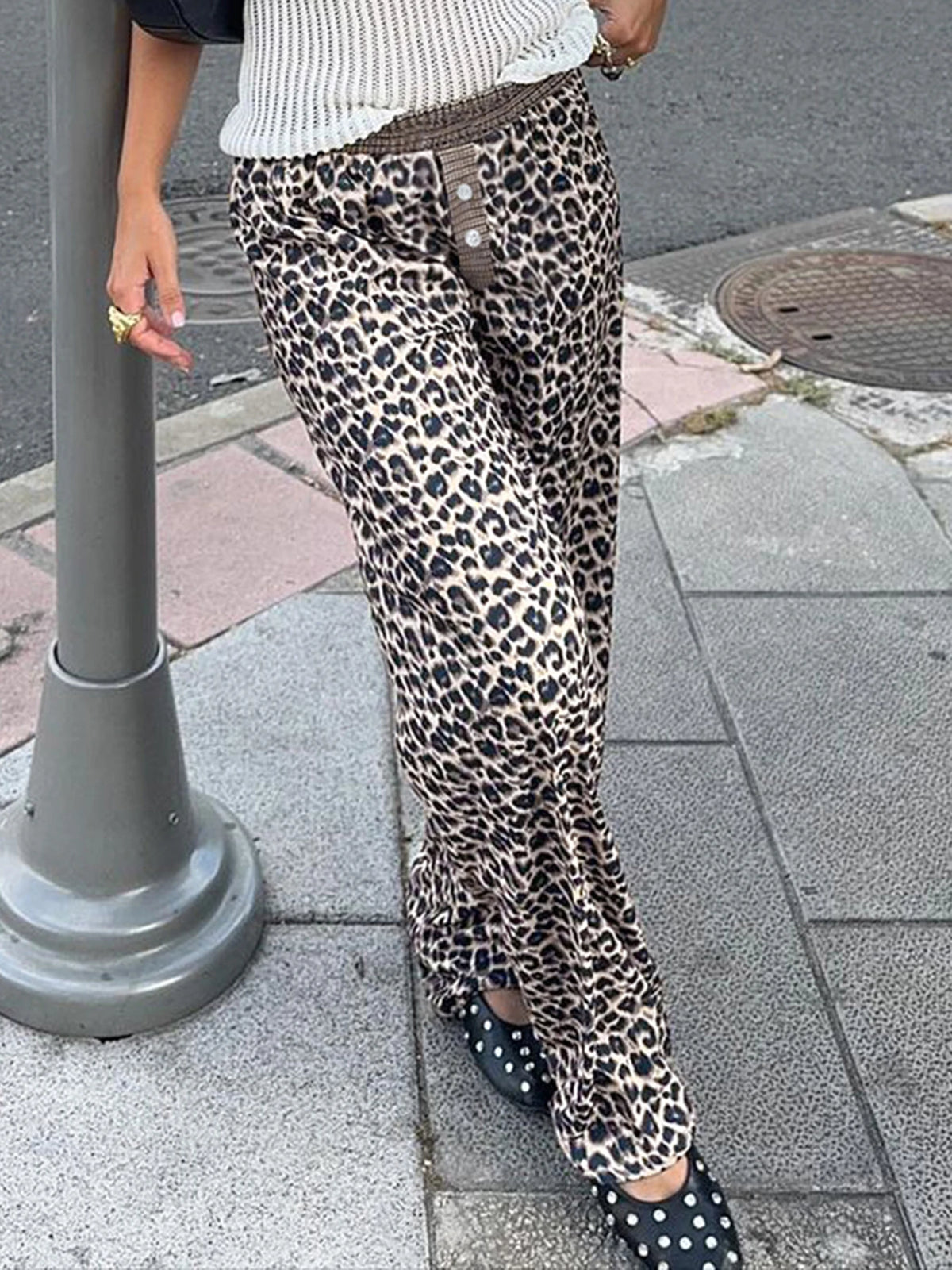 LIZAKOSHT  -  Casual Patchwork Leopard Wide Leg Pants Loose Mid-Waisted Straight Pants Women Autumn Spring Fashion Streetwear
