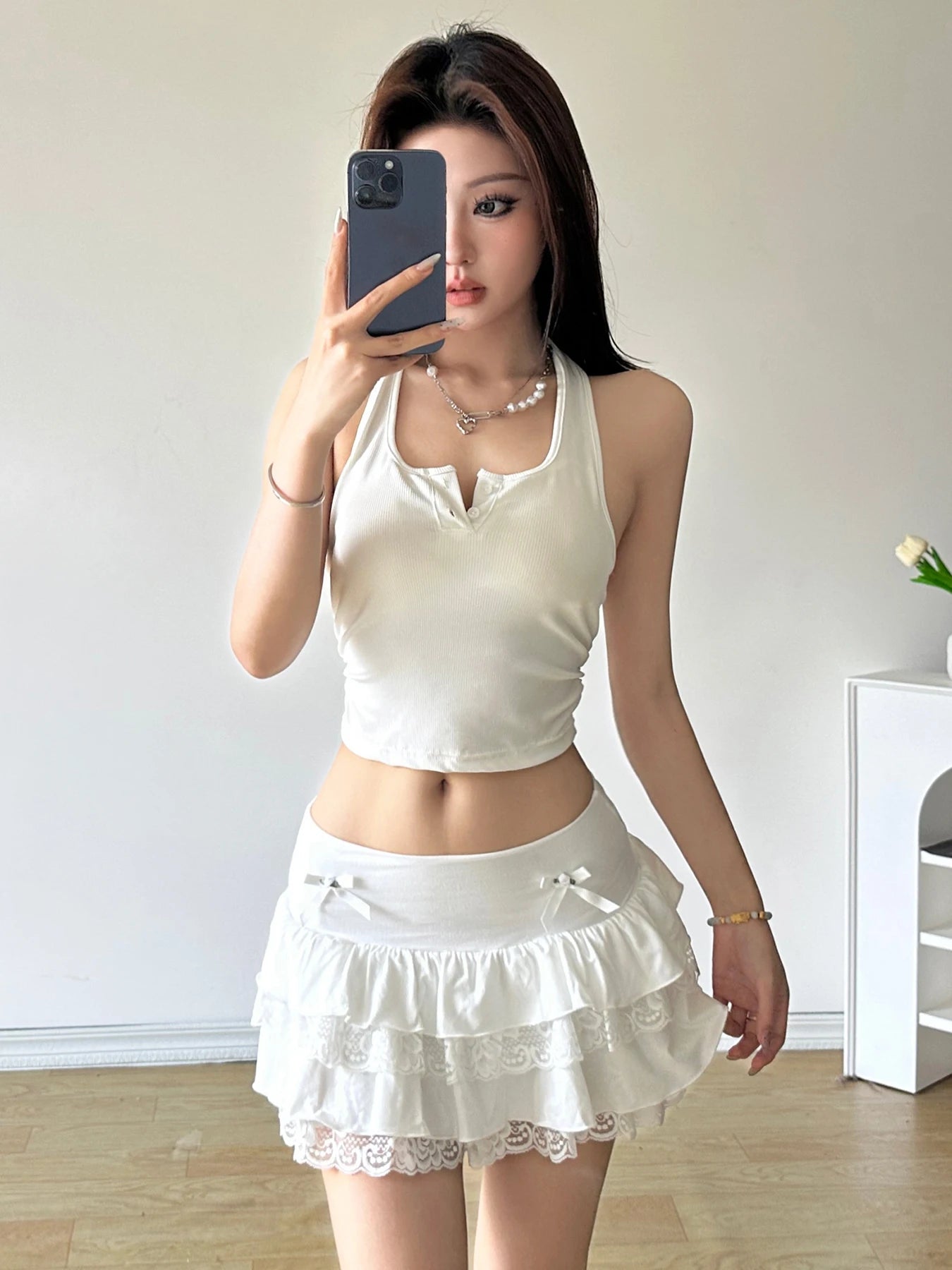 LIZAKOSHT  -  Floral Lace Patchwork Skinny Cake Skirt Coquette Outfits Kawaii Skirts Low Waist Elastic Short Y2K Aesthetic Korean