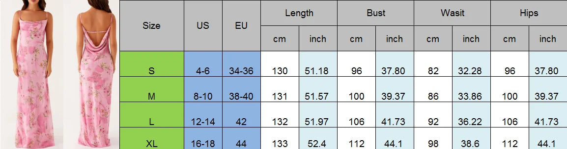 LIZAKOSHT  -  Floral Dress Women Spaghetti Strap Cowl Neck Backless Maxi Dresses Ladies Elegant Formal Long Dress Club Party Night