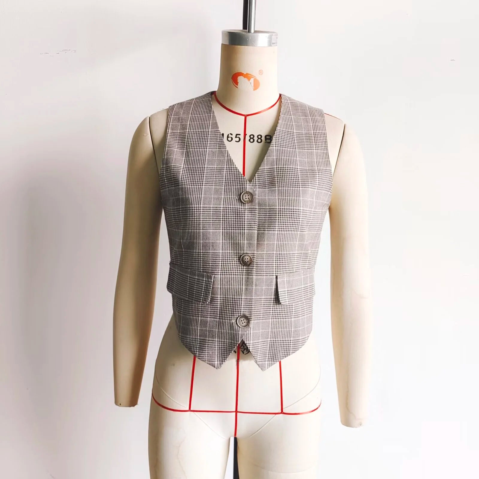LIZAKOSHT  -  Sleeveless Vest for Women Female Chic V-Neck Single-breasted Summer Vests Tops Ladies Casual Houndstooth Waistcoat New