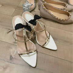 LIZAKOSHT  -  French Niche Bow Sandals 2025 Summer New Leather Open Toe Sexy Women'S High Heel Dress Sandals