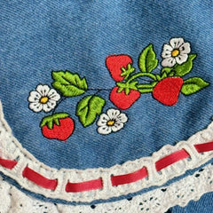 LIZAKOSHT  -  Denim Strawberry Flower Lace Backpack Casual Schoolbag Handbag Student Leisure Travel Commuter Backpack