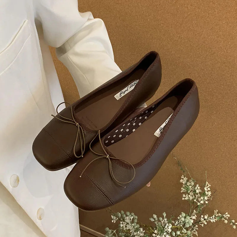 LIZAKOSHT  -  Classic Bow Flats Ballet Knot Slip On Casual Shoes Women Square Toe Shallow Ballet Flat Moccasin Ballerina Soft Brand Mary Janes