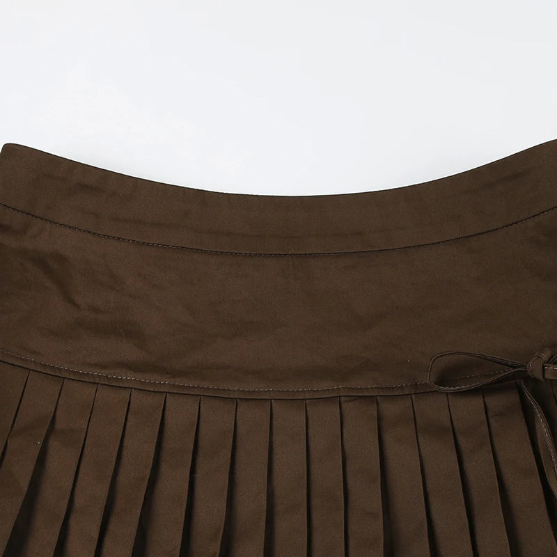 LIZAKOSHT  -  Sweetown Simple Solid Spliced Pleated Women’s Skirts Casual  Classical A-Line Mini Skirts Retro Fashion